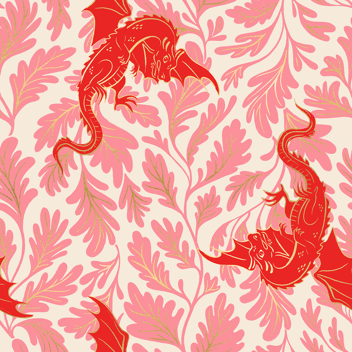 PREORDER FIRE GLOW || Dragon Lair Poinsettia (Metallic) || Cotton Quilting Fabric