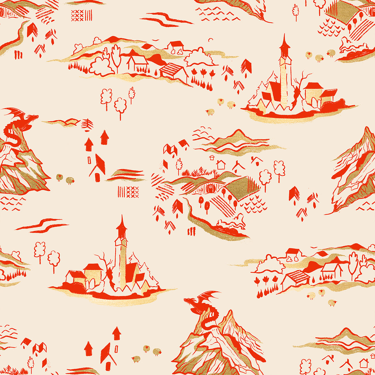 PREORDER FIRE GLOW || Mountain Town Poinsettia (Metallic) || Cotton Quilting Fabric