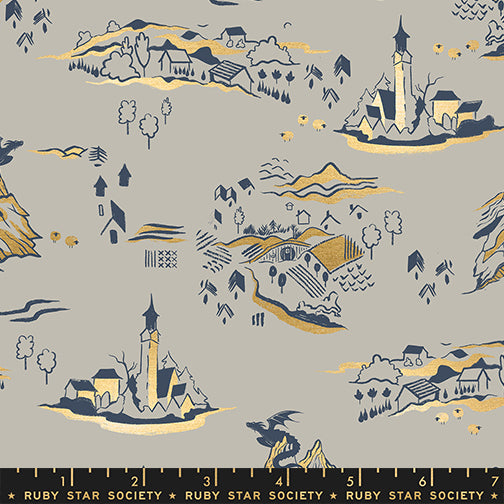 PREORDER FIRE GLOW || Mountain Town Oyster (Metallic) || Cotton Quilting Fabric