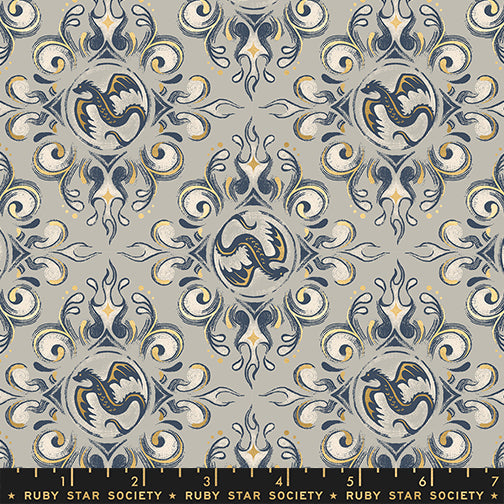 PREORDER FIRE GLOW || Emblem Oyster (Metallic) || Cotton Quilting Fabric