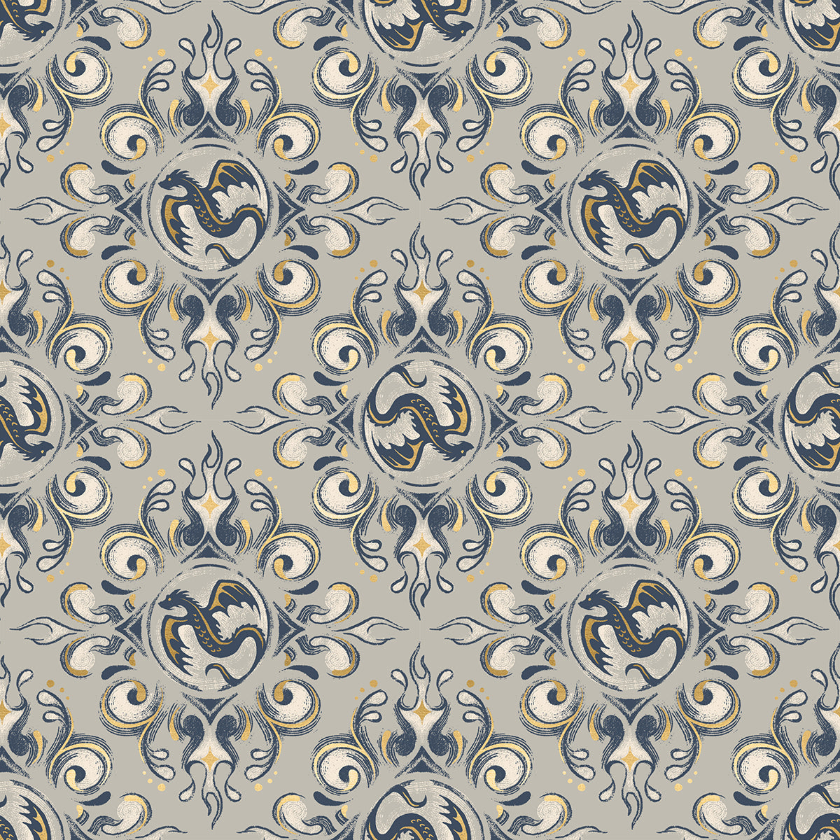 PREORDER FIRE GLOW || Emblem Oyster (Metallic) || Cotton Quilting Fabric