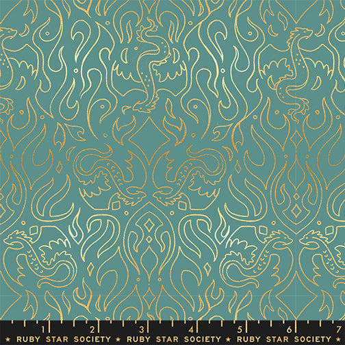 PREORDER FIRE GLOW || Scribe Watercress (Metallic) || Cotton Quilting Fabric