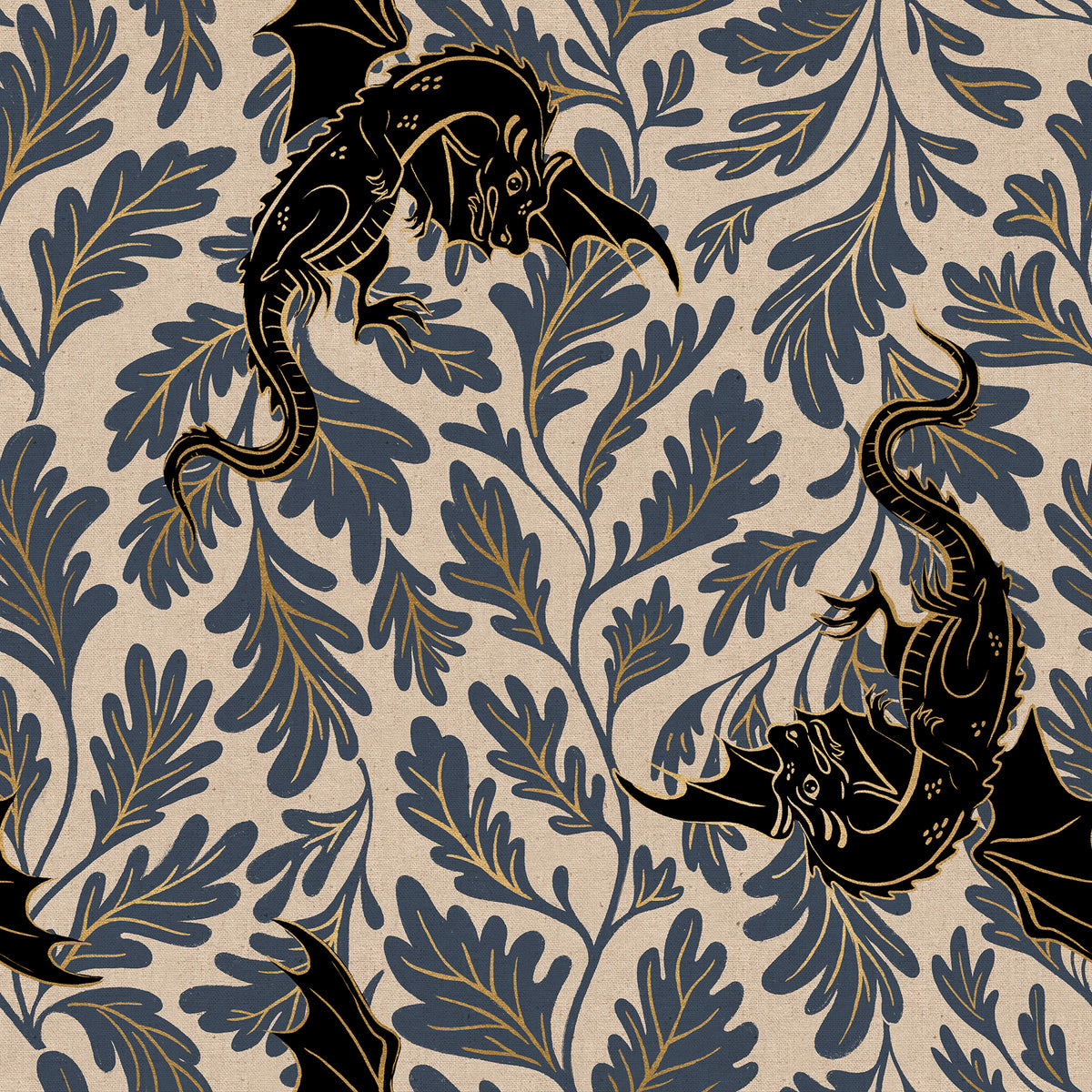 PREORDER Fire Glow || Dragon Lair Smoke (Metallic) || Cotton Linen Canvas HALF YARD