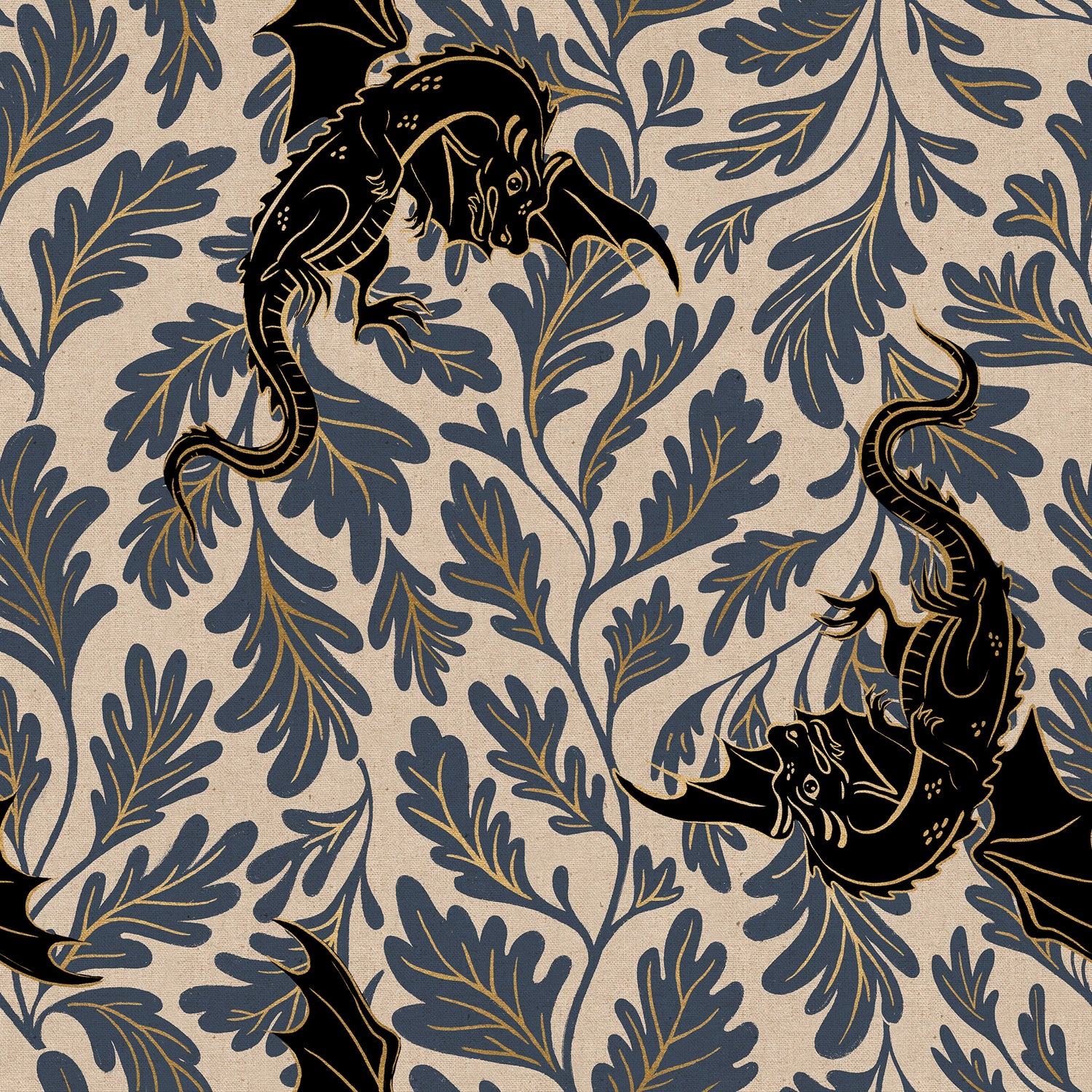 PREORDER Fire Glow || Dragon Lair Smoke (Metallic) || Cotton Linen Canvas HALF YARD