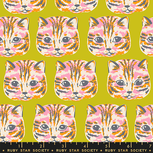 PREORDER Oops All Cats || Meow Meow Pistachio || Cotton Quilting Fabric