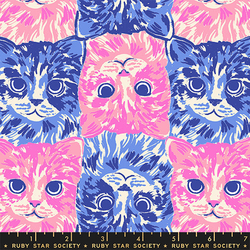 PREORDER Oops All Cats || Cat Checkers Lindley Blue || Cotton Quilting Fabric