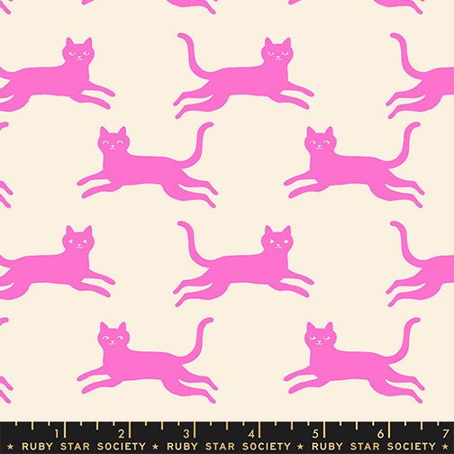 PREORDER Oops All Cats || Kitty Run Neon Pink || Cotton Quilting Fabric