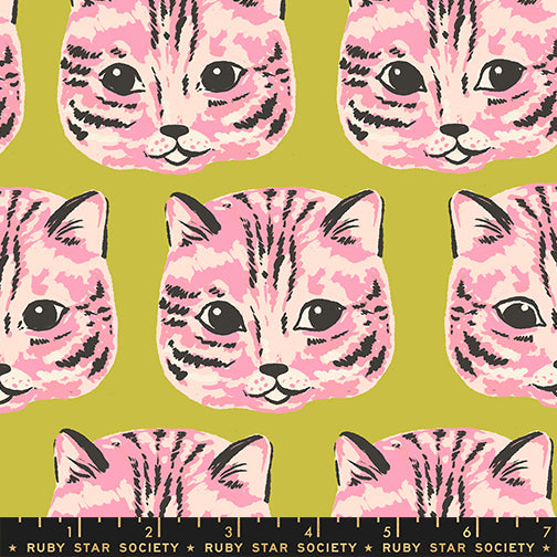 PREORDER Oops All Cats || Meow Meow Pistachio || Cotton Linen Canvas HALF YARD