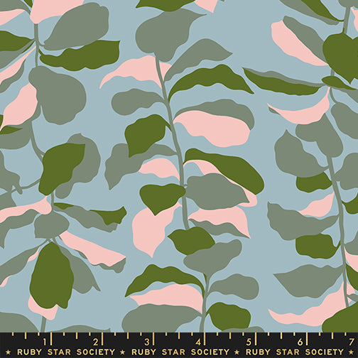 PREORDER Calathea || Fiddle Leaf Soft Blue || Cotton Quilting Fabric