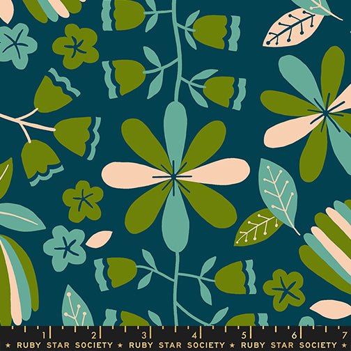 PREORDER Corsage || Front Parlor Dark Teal || Cotton Quilting Fabric