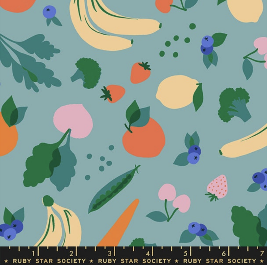 Food Group || Green Grocer Ocean || Cotton Quilting Fabric || Half Yard