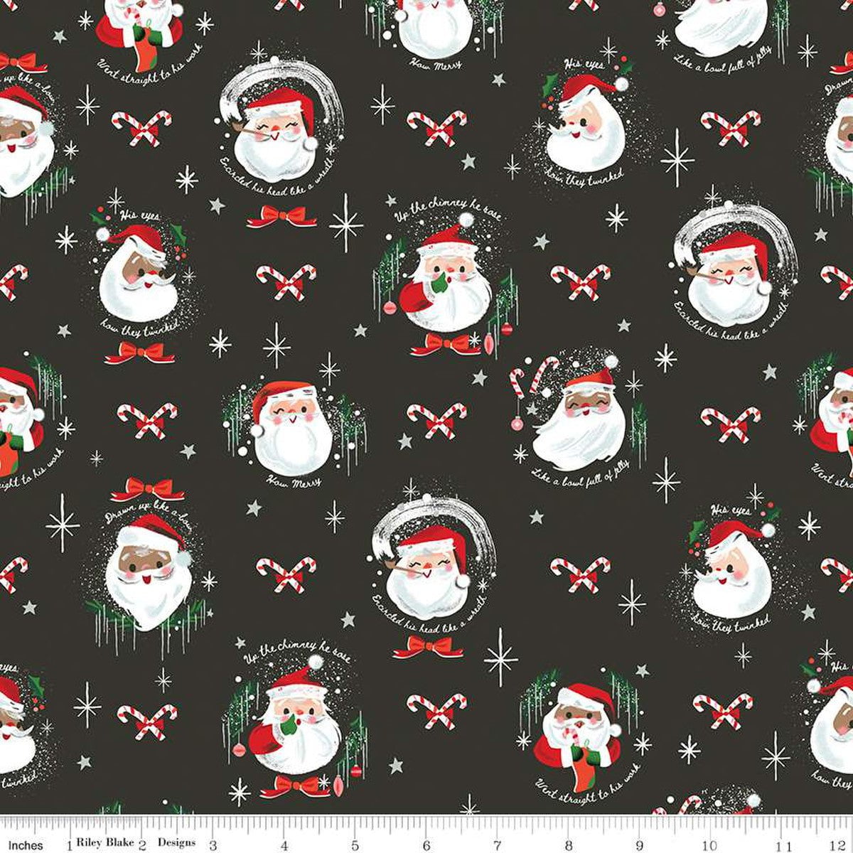 Twas || Jolly Old Elf Black || Cotton Quilting Fabric