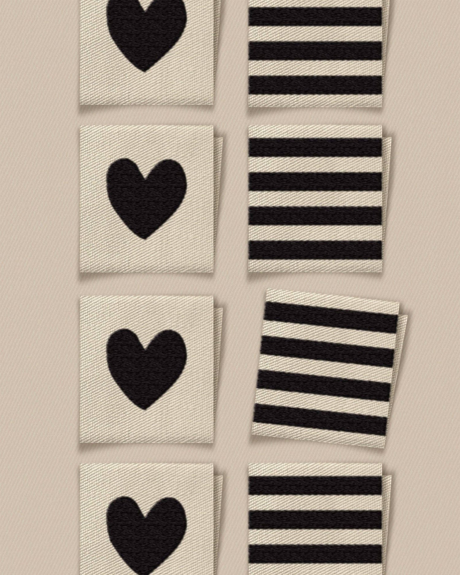 Black Heart and Stripe Square Garment Labels: Set of8