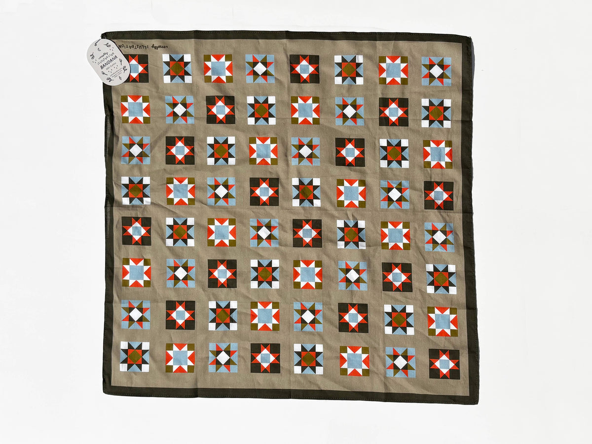 Quilt Square Illustrated Cotton Bandana