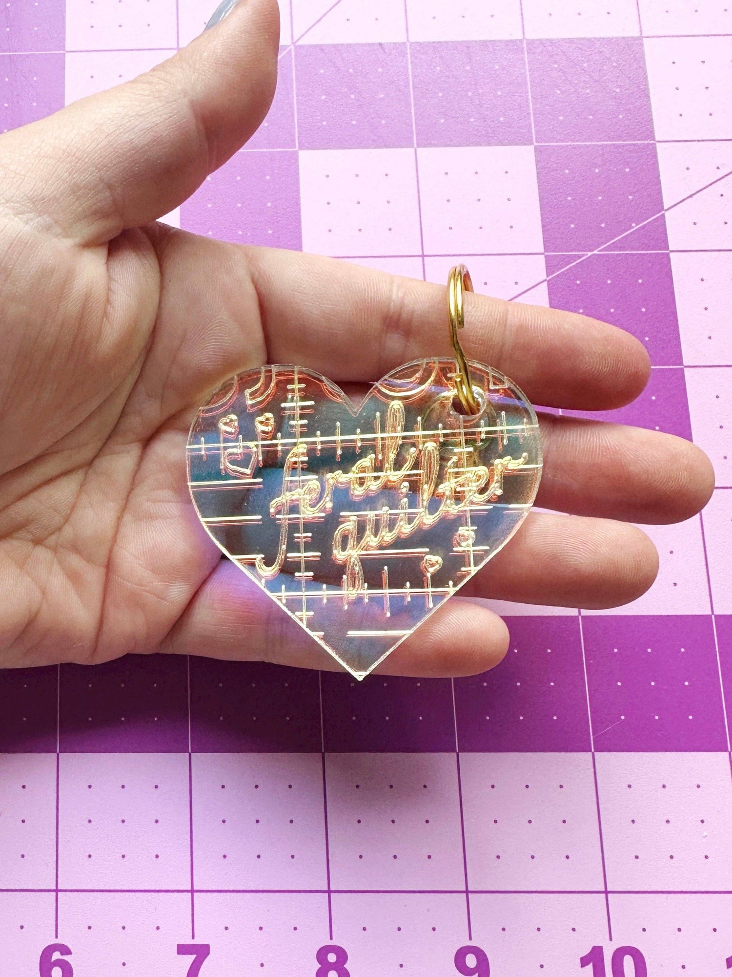 Feral quilter keychain: Iridescent