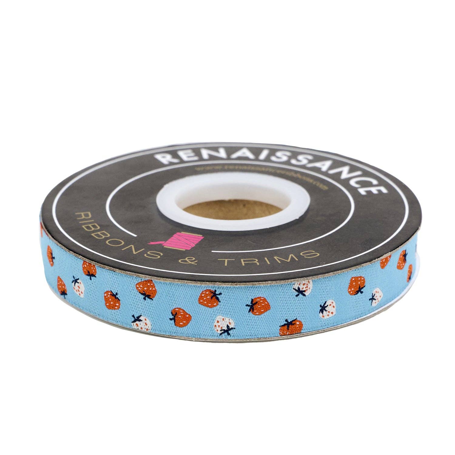 Strawberry - Strawberry Toss in Kim Blue - 5/8" width - by Kimberly Kight -BTY