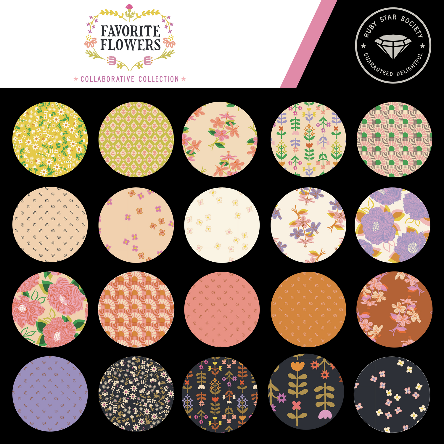 Favorite Flowers || 42 pc Mini Charm Pack || Cotton Quilting Fabric