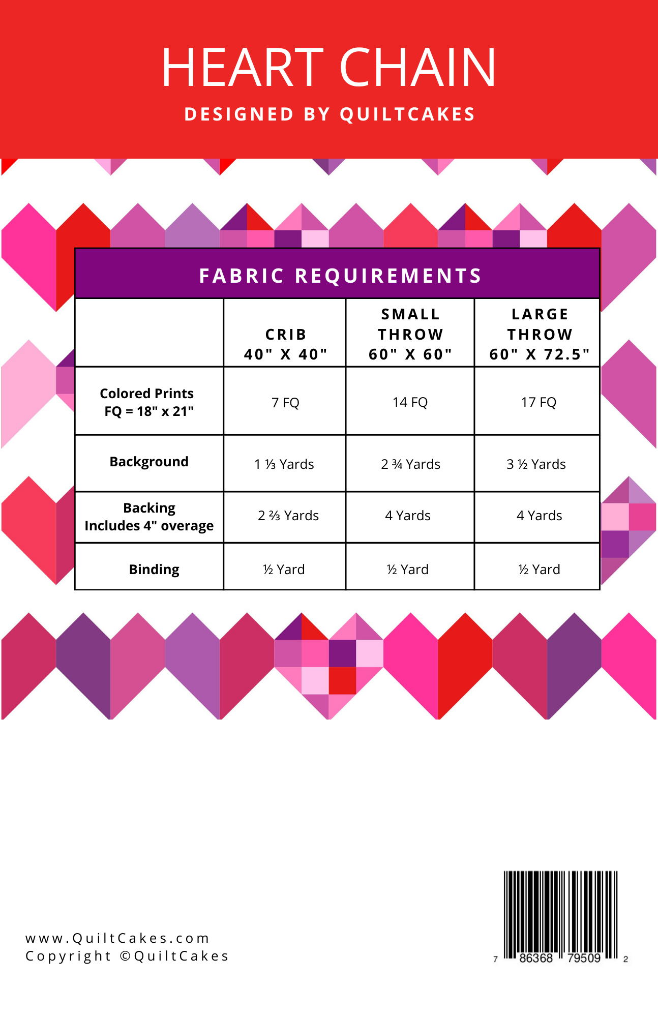 Heart Chain Quilt Pattern Printed