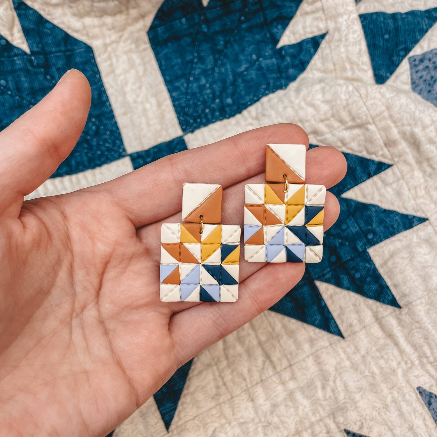 Quilted Style Stud Dangle Earrings | Sunny Days