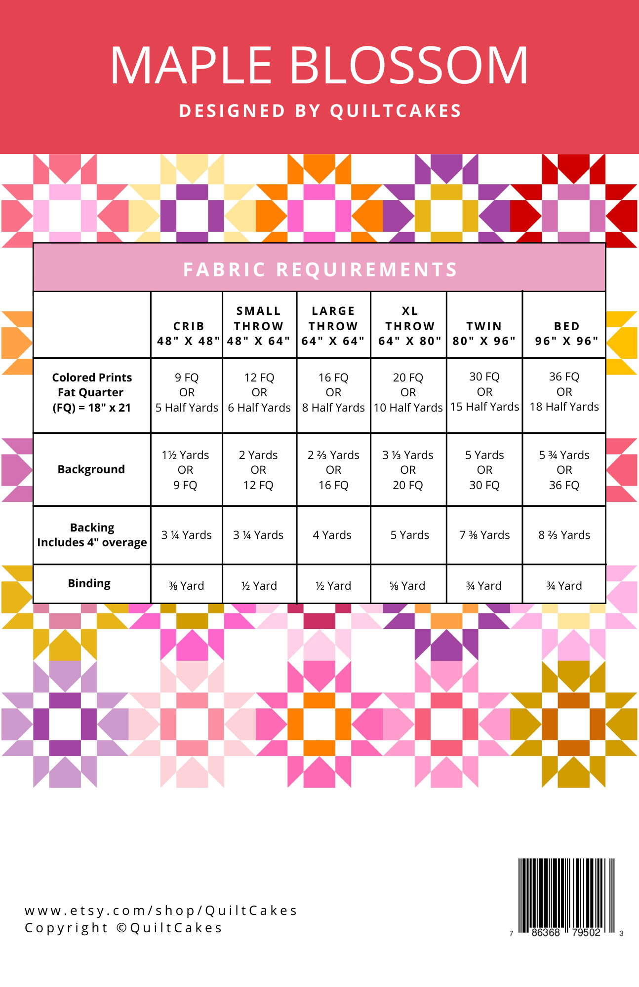 Maple Blossom Quilt Pattern Printed