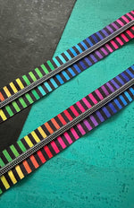 Wide Rainbow Stripe Zipper Tape with Iridescent teeth
