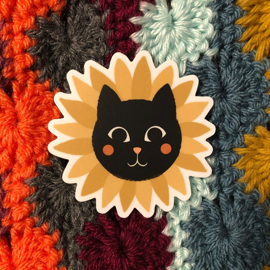 Black Cat Sunflower Sticker