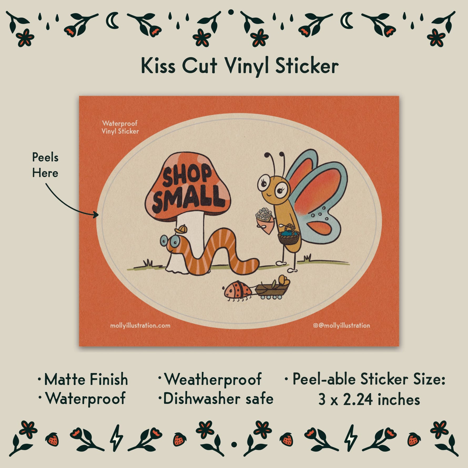 Shop Small Cute Bug Waterproof Kiss Cut Vinyl Sticker