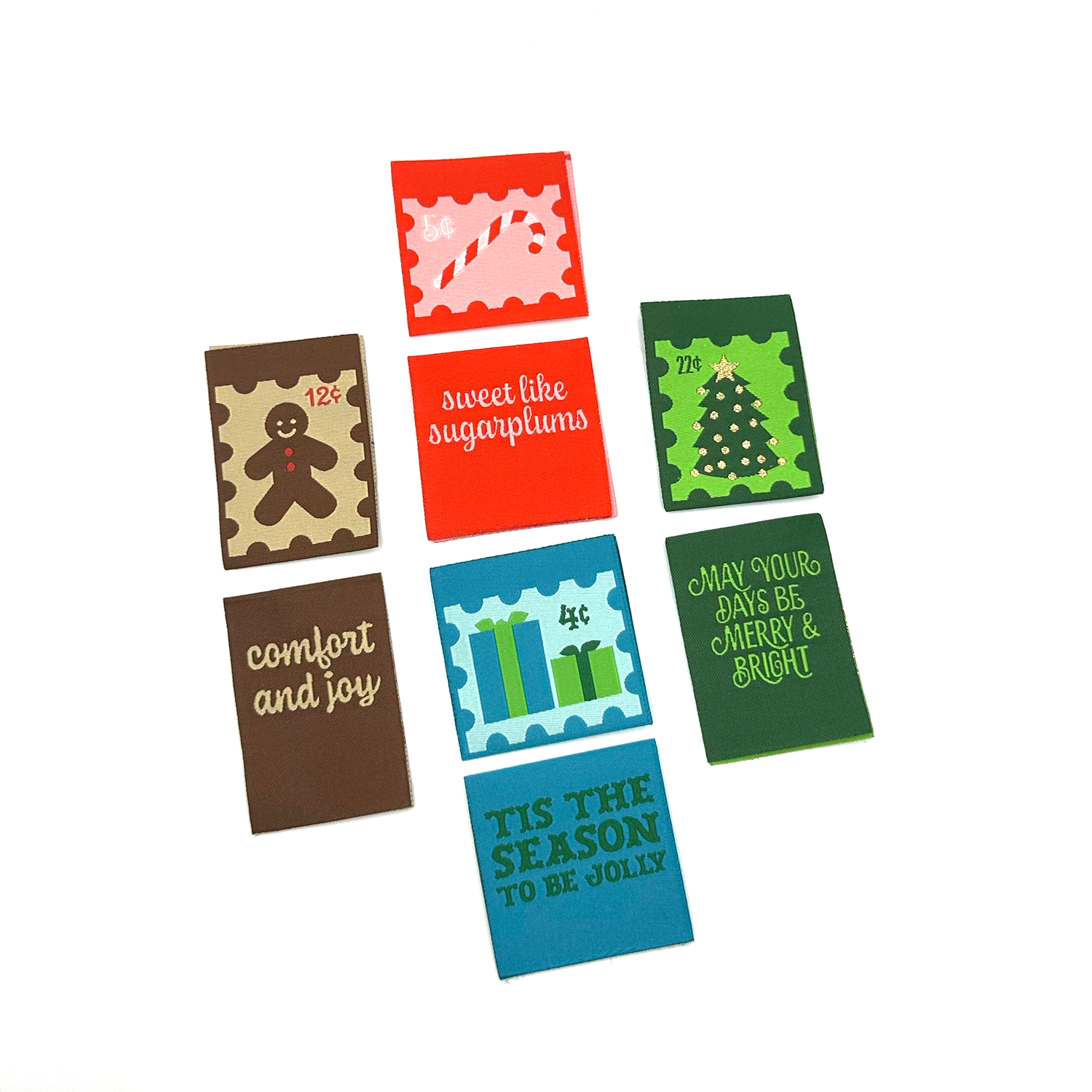 Christmas Stamps || Pack of 8 Woven Labels