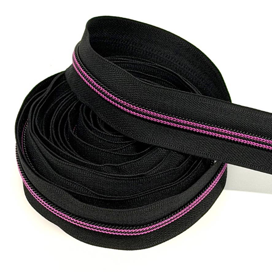 Black Zipper tape with Pink thread: 3yd