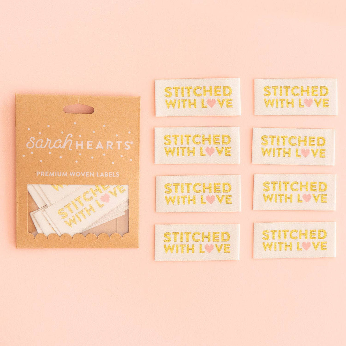 Stitched with Love - Gold Sewing Woven Clothing Label Tags
