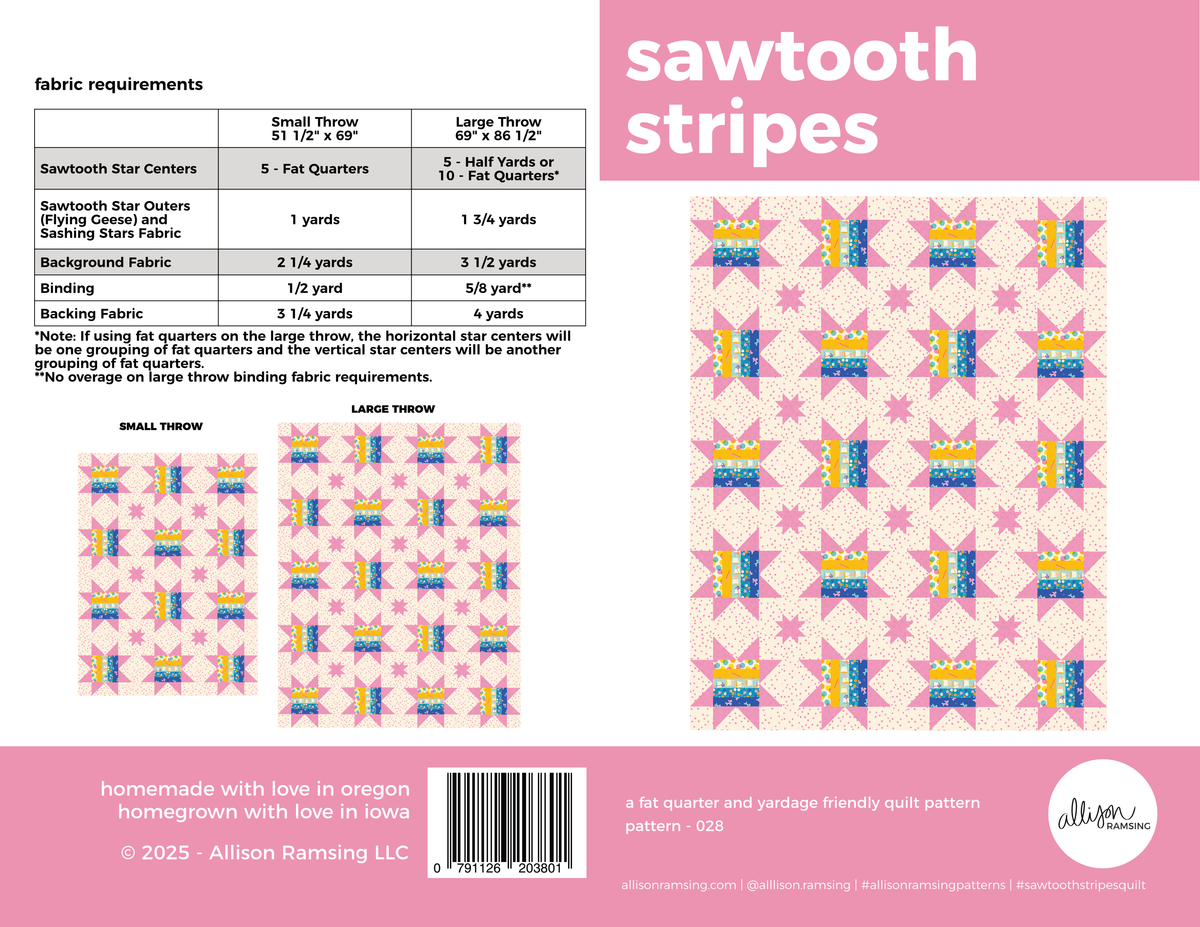 Sawtooth Stripes Quilt Pattern - Printed