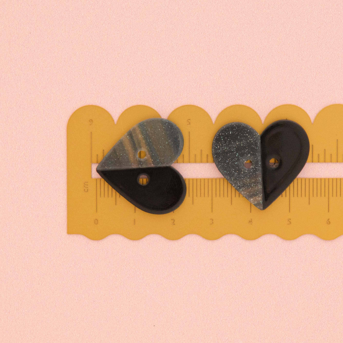 Large Two Toned Black Heart Buttons