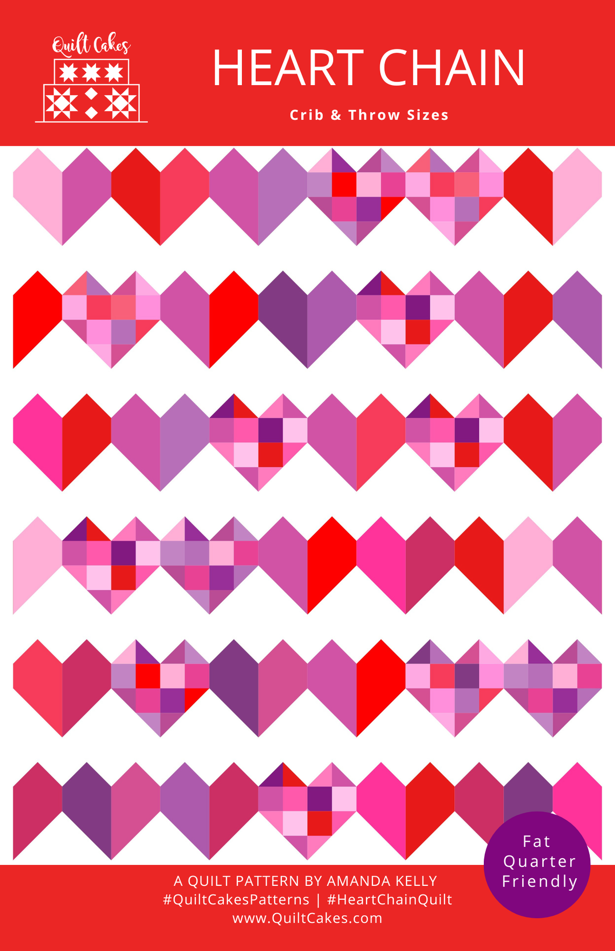 Heart Chain Quilt Pattern Printed