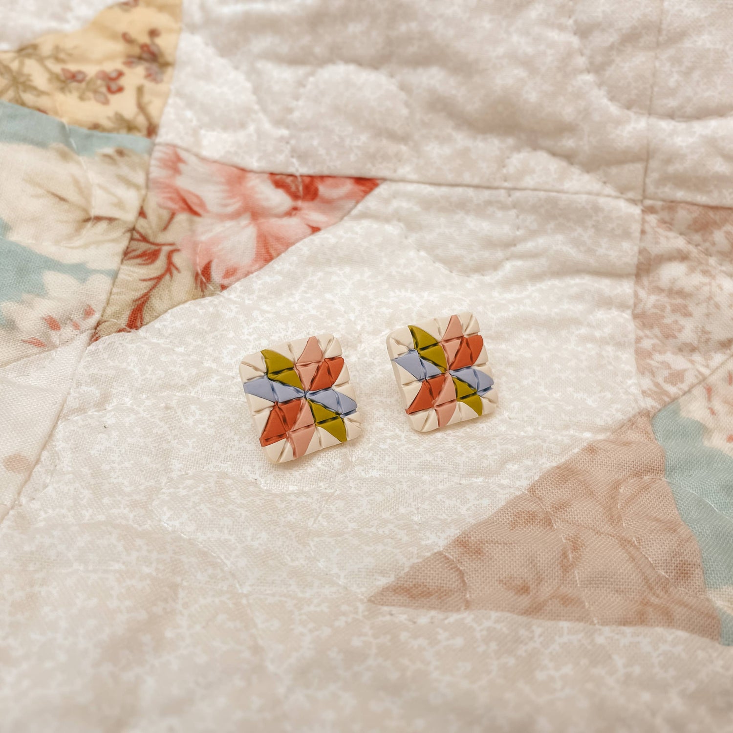 Quilt Block Stud Earrings: Blue Jean Night