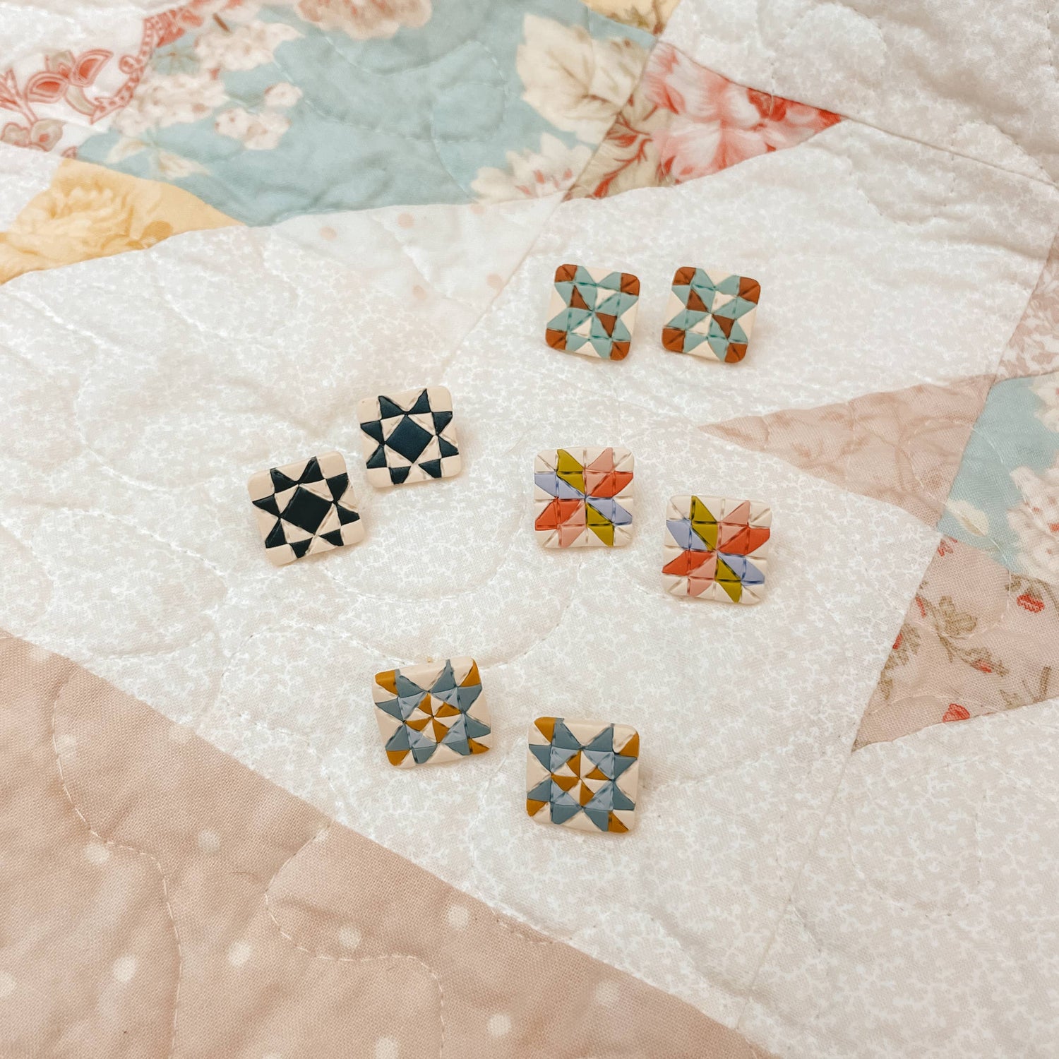 Quilt Block Stud Earrings: Classic