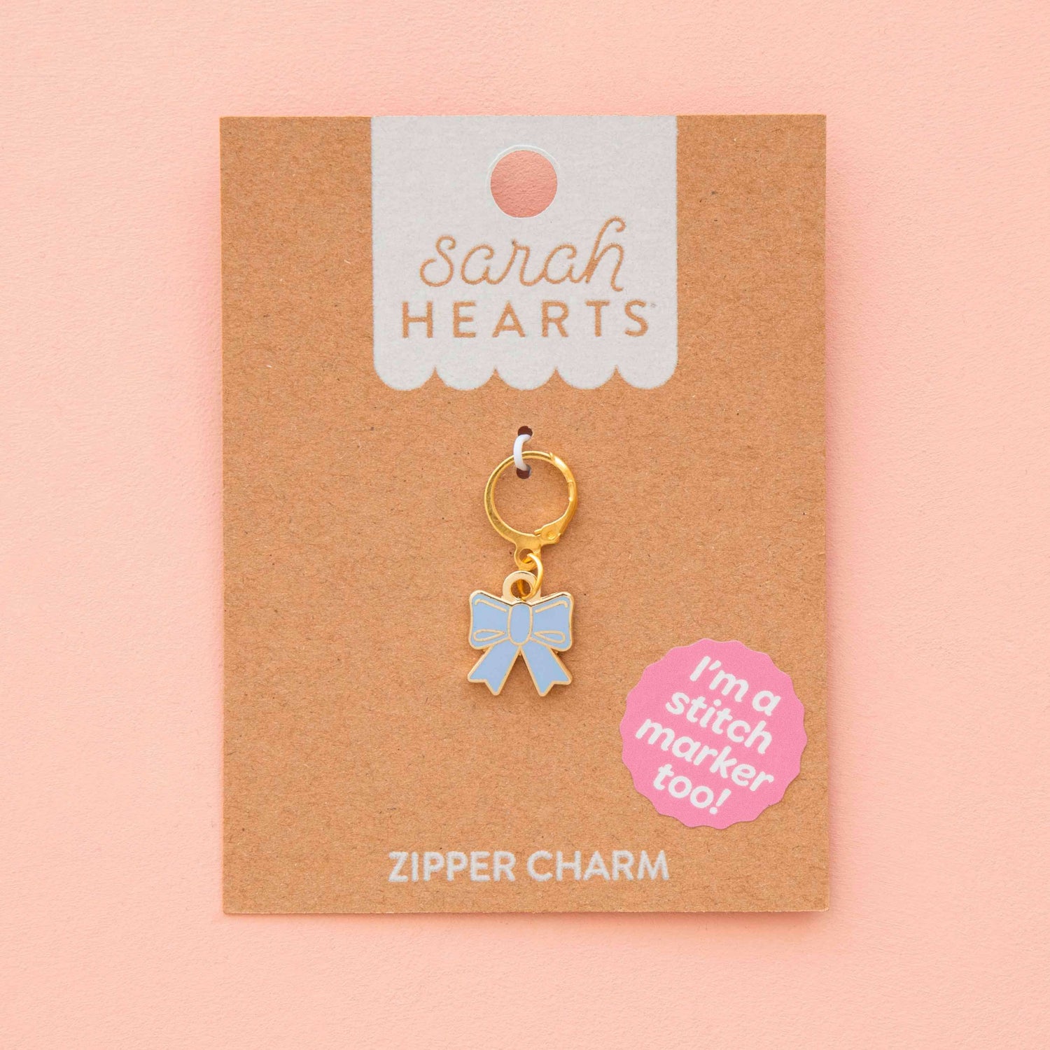 Blue Bow Enamel Stitch Marker - Zipper Charm