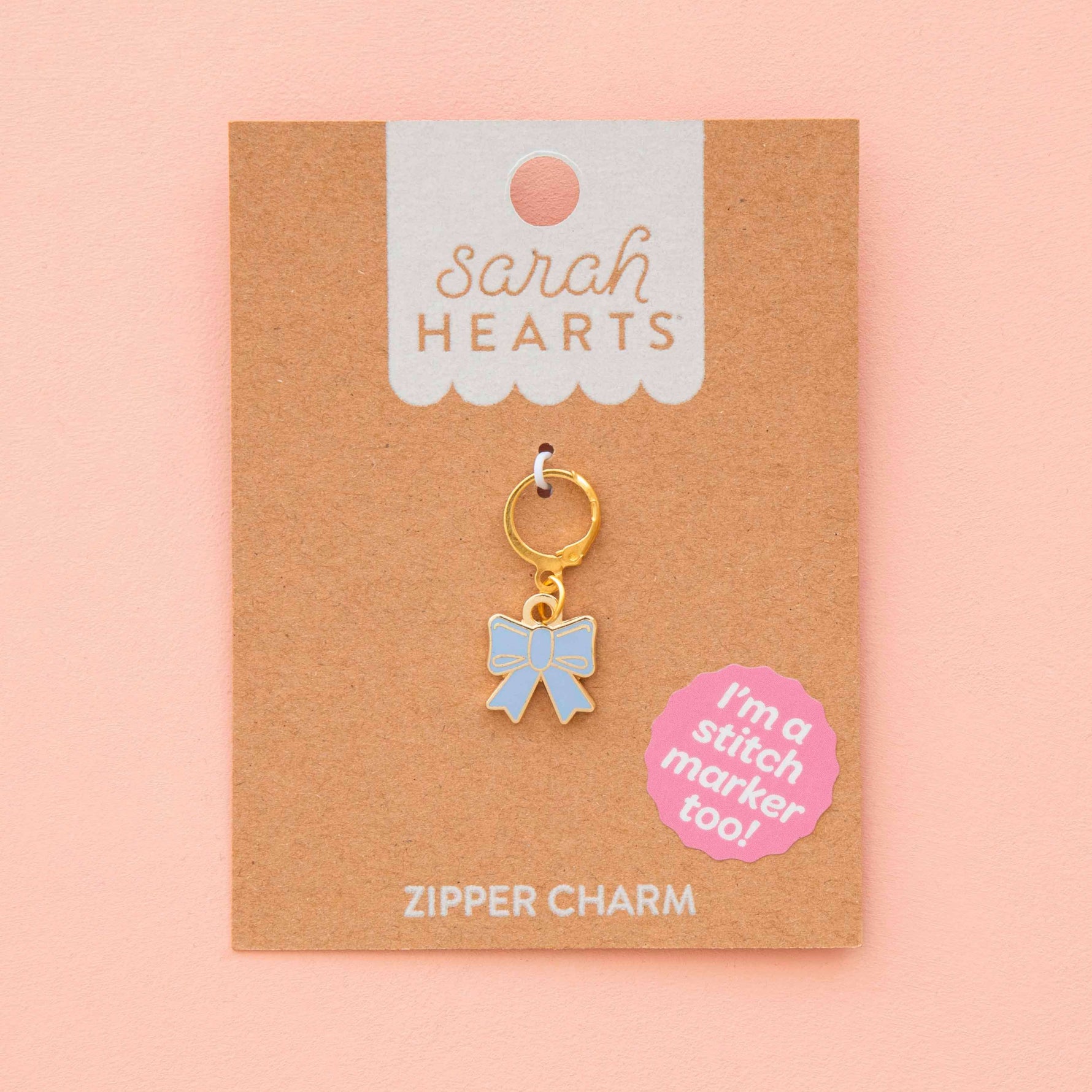 Blue Bow Enamel Stitch Marker - Zipper Charm