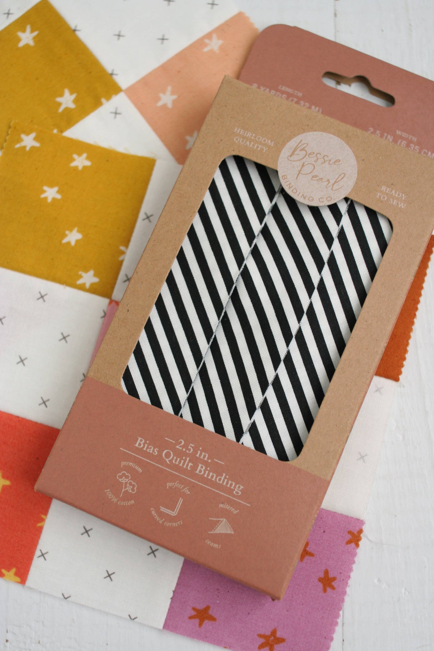 2.5" Bias Quilt Binding for Sewing, Black Dress Stripe: Prepacked || 8 Yards