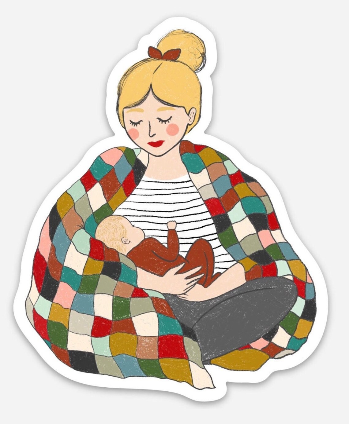 Patchwork Mother and Baby Quilt Sticker B