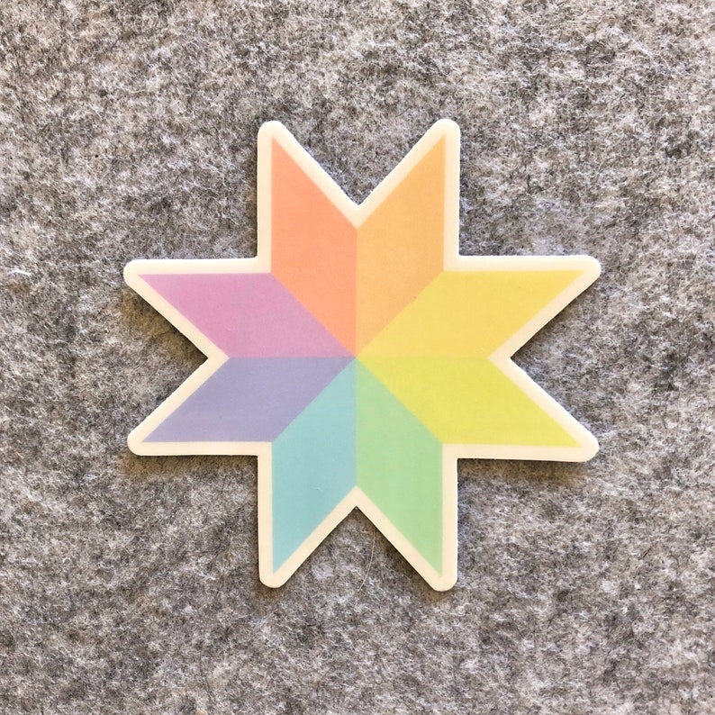 Rainbow Quilt Star Vinyl Sticker Pastel Rainbow