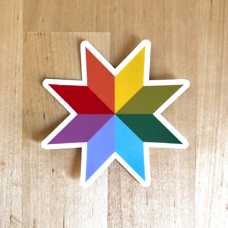Rainbow Quilt Star Vinyl Sticker Vibrant Rainbow