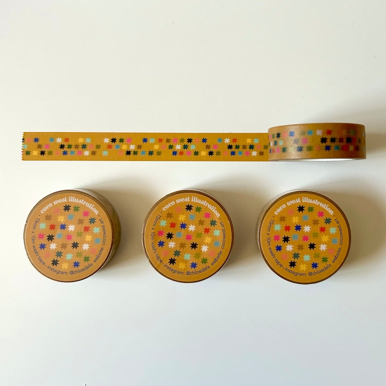Tiny Sawtooth Stars Quilt Block Washi Tape Mustard Yellow