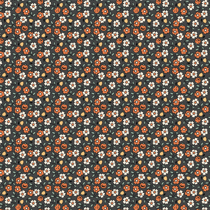 Sweet Tooth || Pumpkin Blossoms Black || Cotton Quilting Fabric