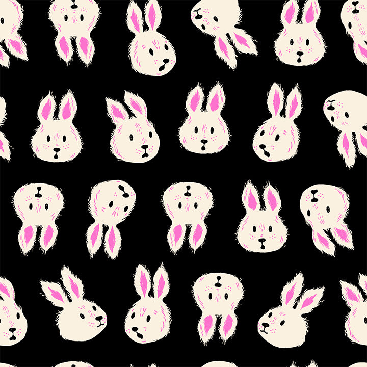 PREORDER Hello Alice || Rushing Rabbit Black || Cotton Quilting Fabric