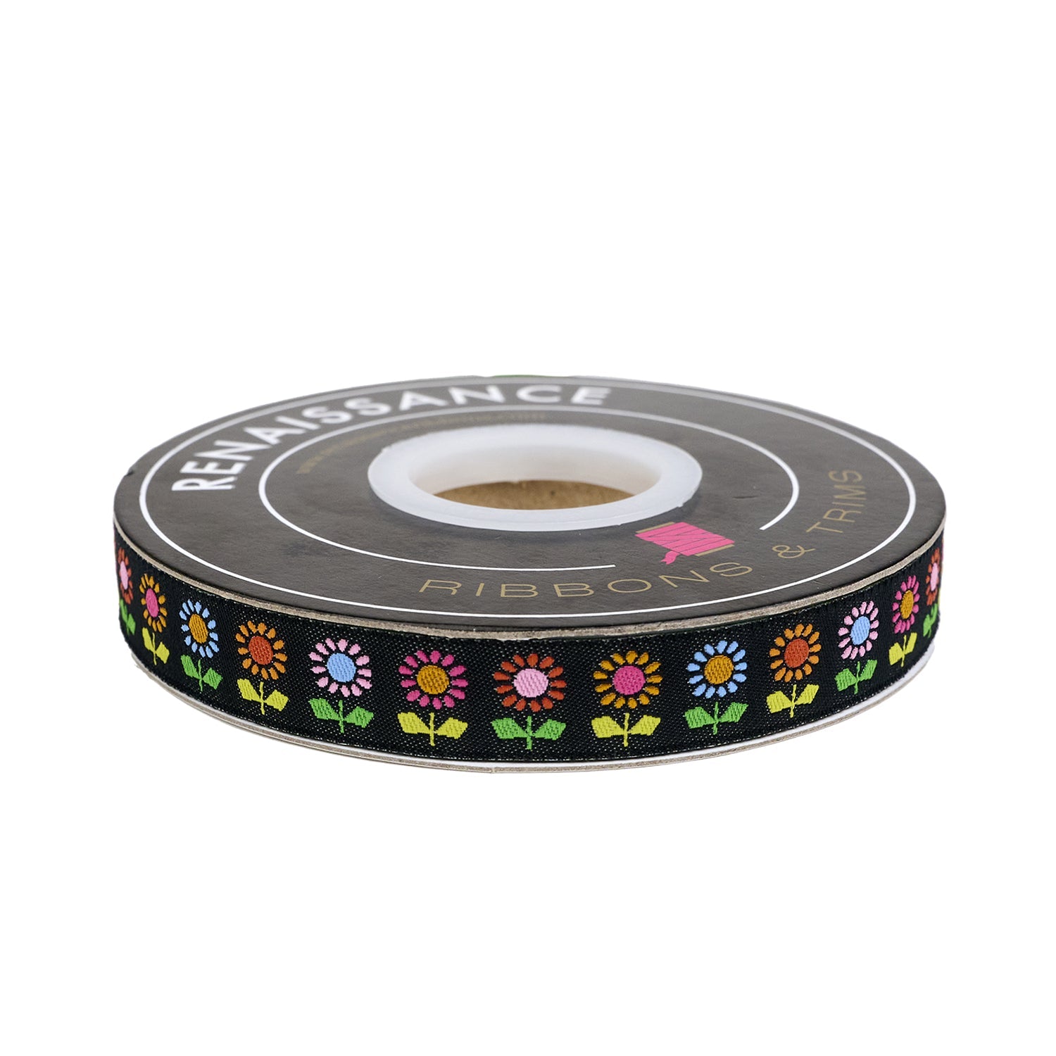 PREORDER Designer Renaissance Ribbons: Daisy Black 5/8" BTY