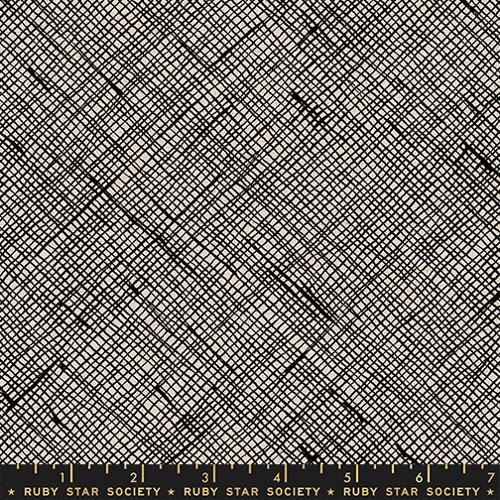 Memento Canvas || Crosshatch Black || Cotton Linen Canvas || Half Yard