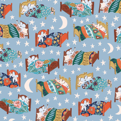 House Mouse || Bedtime Blue || Organic Cotton Quilting Fabric HALF YARD