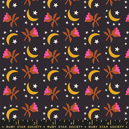 PREORDER Catnap || Moonflower Black || Cotton Quilting Fabric