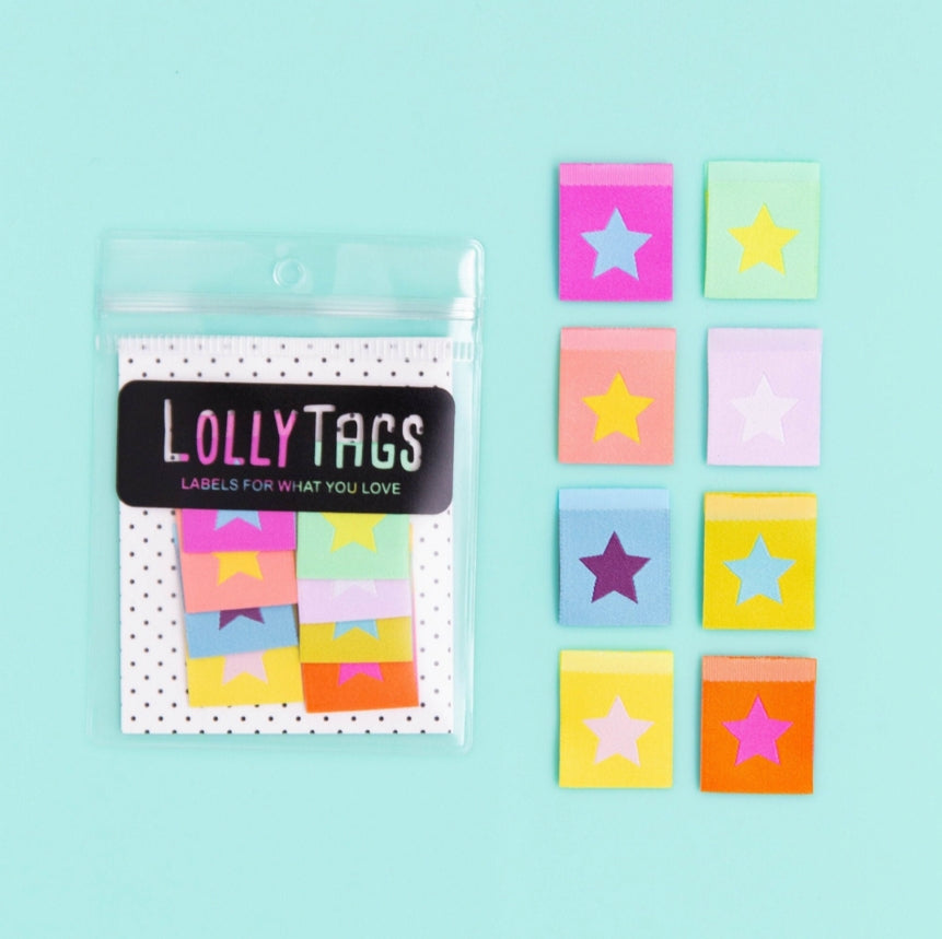 Neon Stars Lolly Tags Labels || Pack of 8 Woven Labels