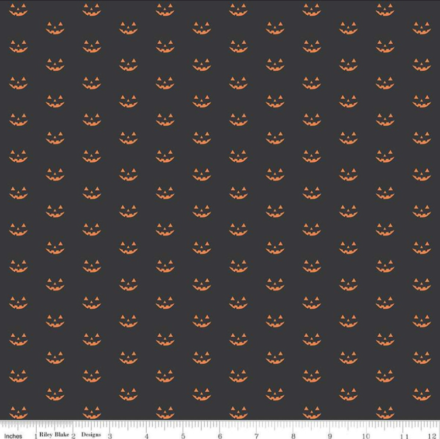 Hey Bootiful || Jack-o'-lanterns Charcoal || Cotton Quilting Fabric